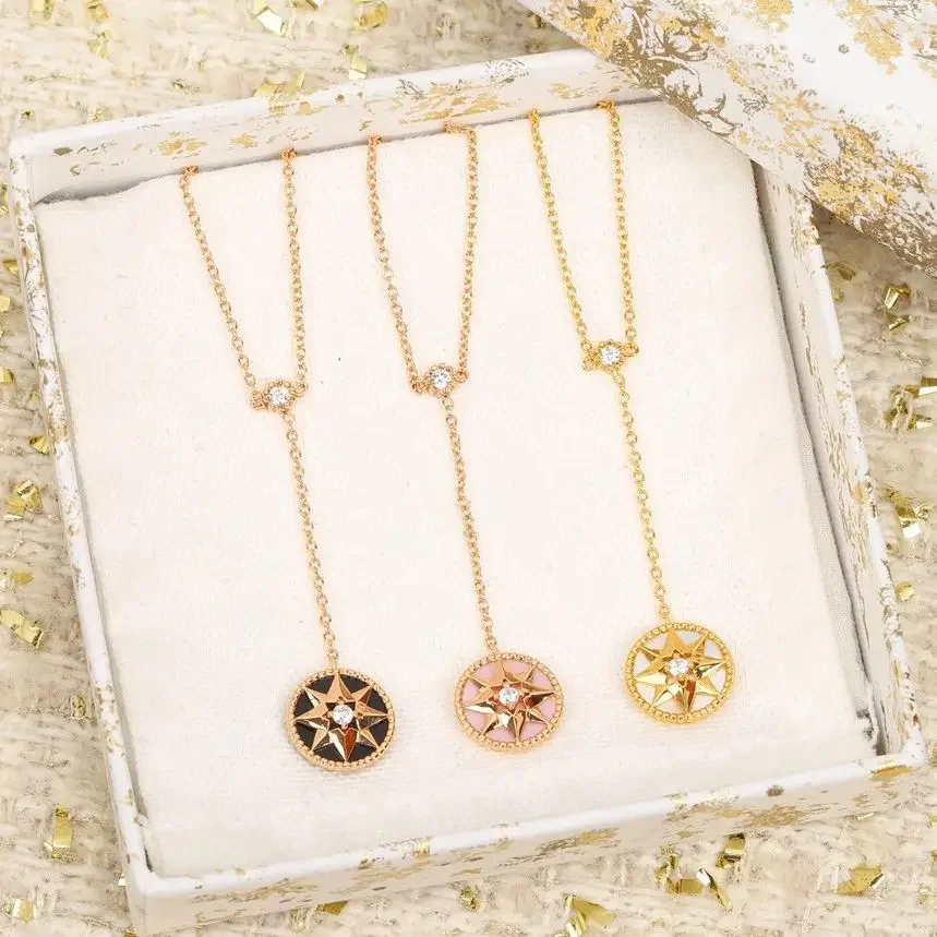 

Europe Designer Rose Gold Pendant Round Star 925 Silver Necklace Women Top Quality Luxury Jewelry Trend