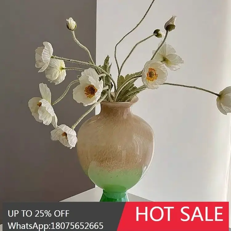 MJY Vintage Vase Glass Ornament Light Luxury Gourd Insert Soft Decoration