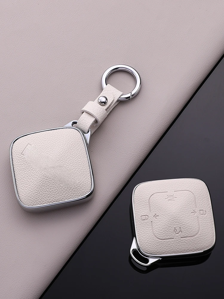 White Leather + TPU  Simple Style  Car Remote Key Case Cover for Zeekr X 001  2021 2022 2023