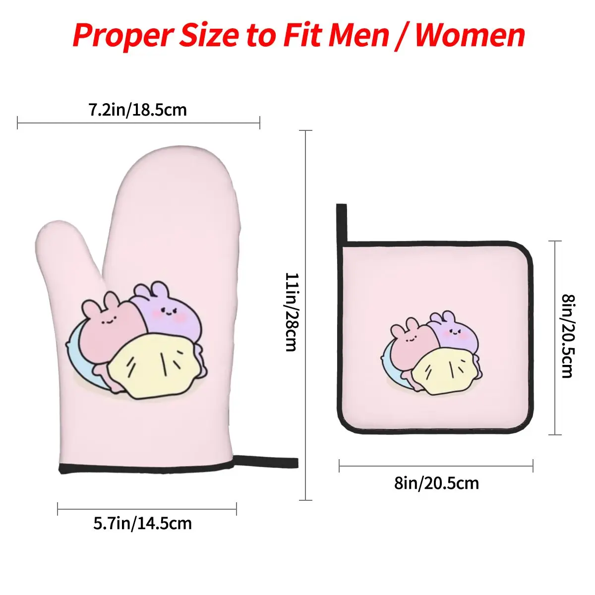 Asamimichaan Cute Asamimi Oven Mitts and Pot Holder Sets of 4 for Baking Kitchen Cooking Grilling Resistant Non-Slip Gloves