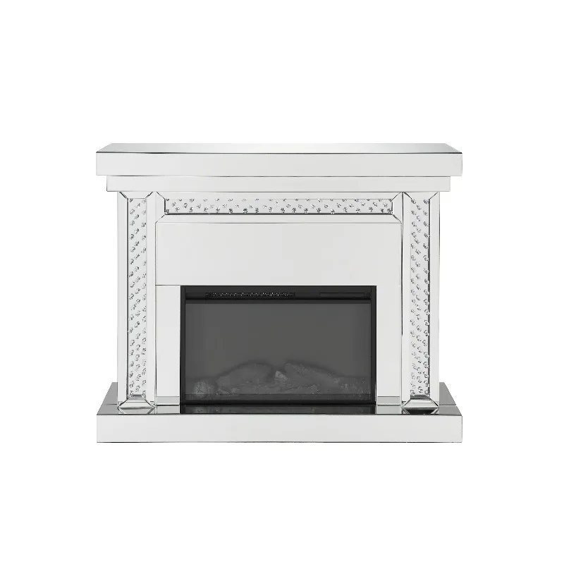 #Modern Mirrored & Faux Crystals Fireplace Console Table With MDF Panel For Living Room