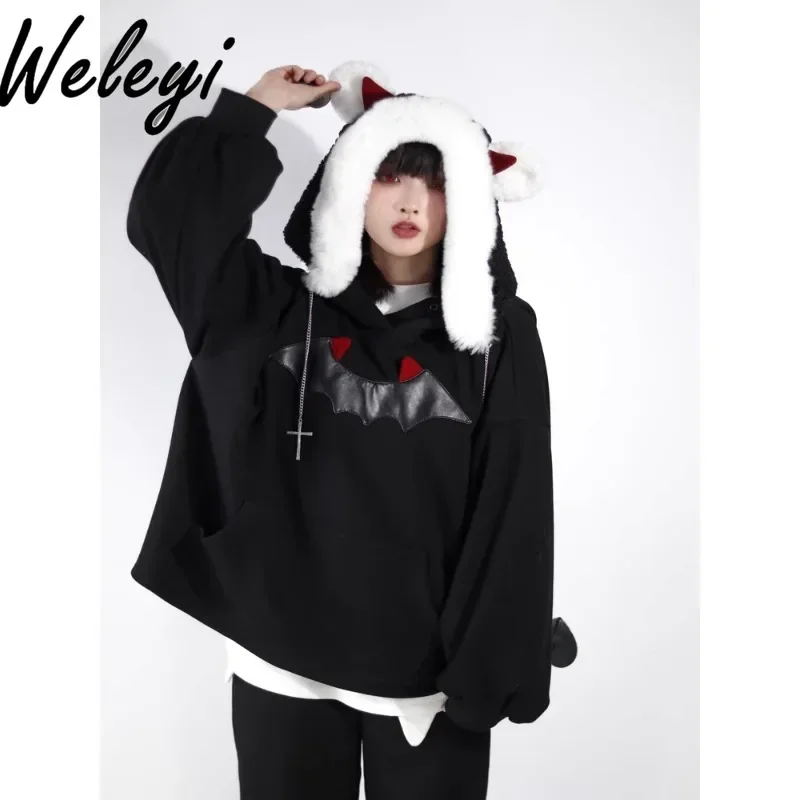 Red and Black Couple Girlfriends Suit 2024 Autumn and Winter Streetwear New Fashion Dress Cloak Sweaters Kawaii Women's Clothing