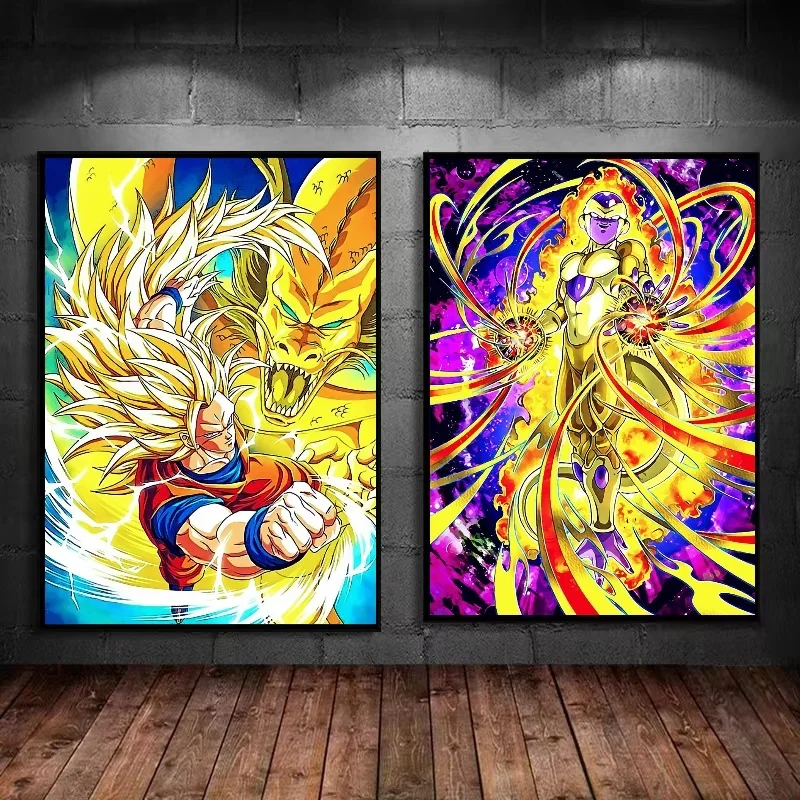 Vintage Anime Canvas Painting Dragon Ball Goku Frieza Poster Prints Mural Pictures Wall Art Living Room Anime Home Decor Gifts