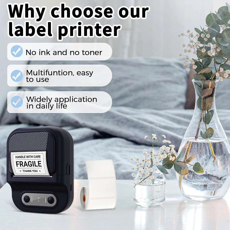 Support 12-57mm Width Mini Thermal Label Printer Self-adhesive Paper Portable Inkless Printer Bluetooth Sticker Tag Label Maker