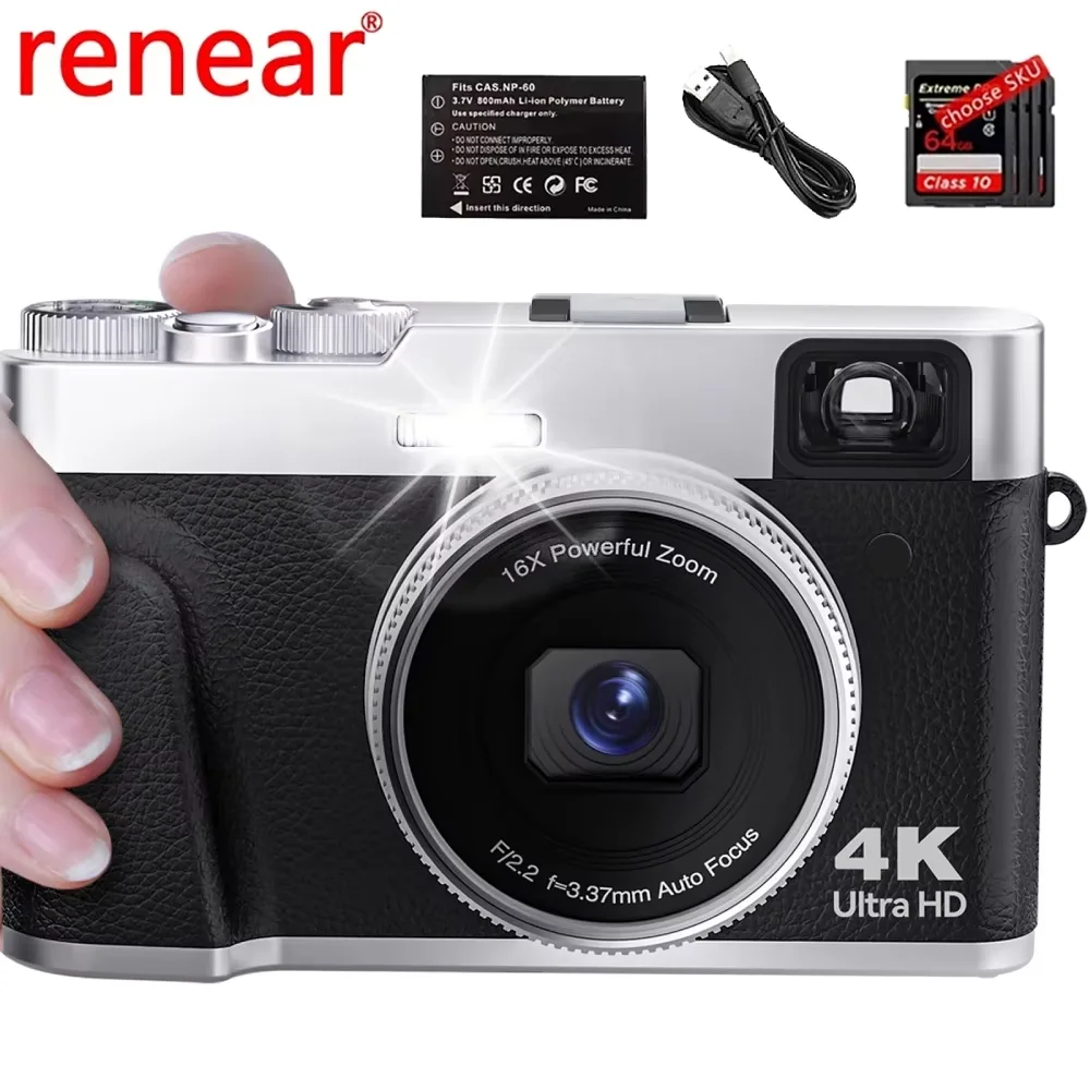 4K Digital Camera Auto Focus 48MP Vlogging Camera for YouTube and Anti-Shake Video Camera with Viewfinder Flash & Dial 16X Zoom