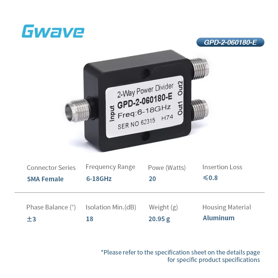 2-Way For SMA Power Divider For Telecom Parts 6 GHz To 18 GHz 20 Watt Rated From