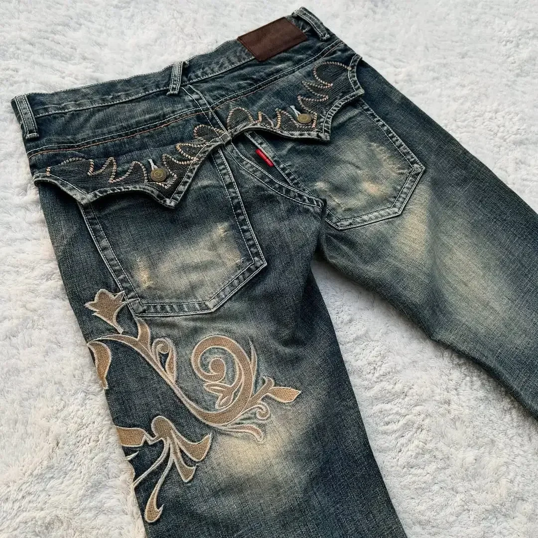 Jean taille haute à motif de broderie épissé pour femmes, pantalon évasé, streetwear ample, hip hop, gothique, mode américaine, Y2K