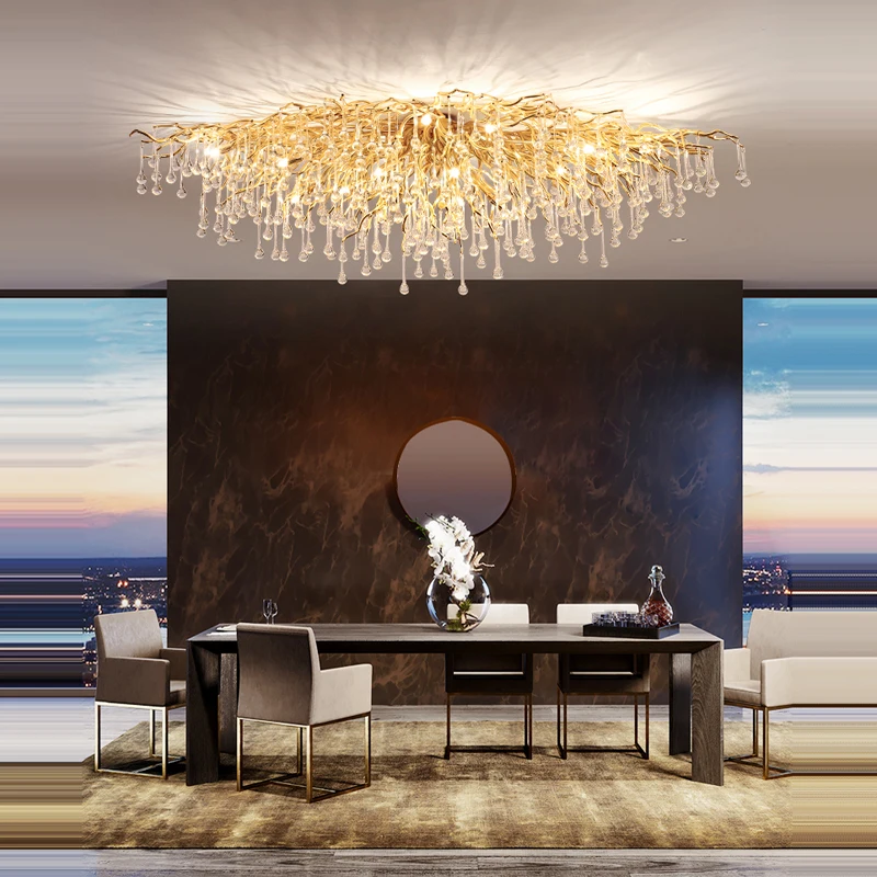 G9 LED Postmodern Golden Tear Drop Crystal Lustre Hanging Lamps Chandelier Lighting Suspension Luminaire Lampen For Living Room