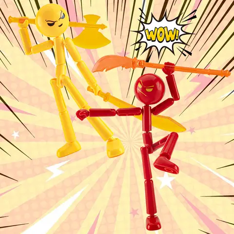 DIY Poseable Stick Man Figure Building Kit Articulated Action Figure with Weapons and Movable Limbs Assembly Toys for Kids Teens