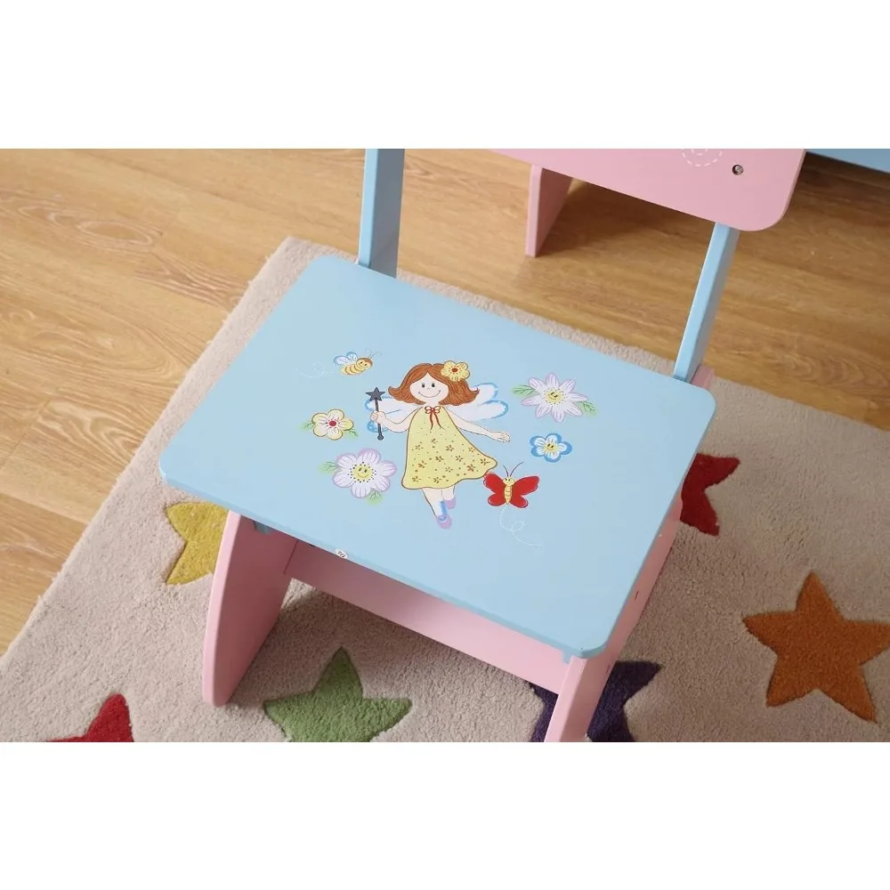 Kids Vanity, Fairy Girl‘s Dressing Table and Chair Set, Girls Vanity Set with Mirror, Makeup Dressing Pricess Table with Drawer