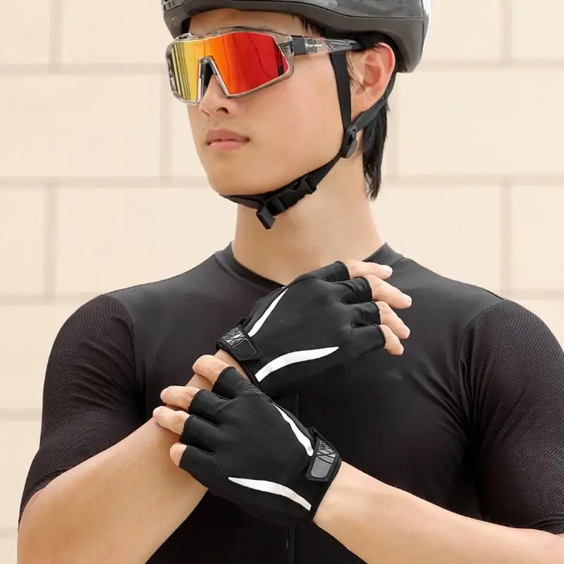 Fahrradhandschuhe Halbfinger-Schutzhandschuhe Atmungsaktive stoßdämpfende Handschuhe Reflektierende Fäustlinge für Radfahren Radfahren Sport