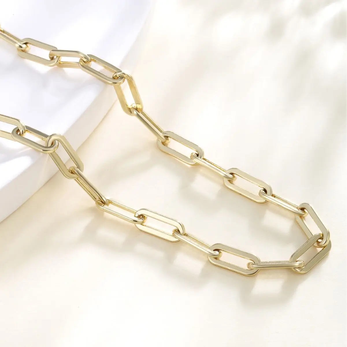 XP Jewelry --( 45 50 55 cm  ) 14 k Light /  White Gold Plated Square Circle Chain Necklaces For Men Women Fashion Jewelry