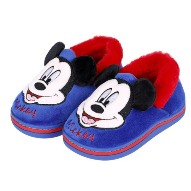 Disney Children's Cotton Slipper Winter Heels Boys Children Non Slip Wool Slippers Indoor Home Mickey Mouse Warm Cotton Shoes