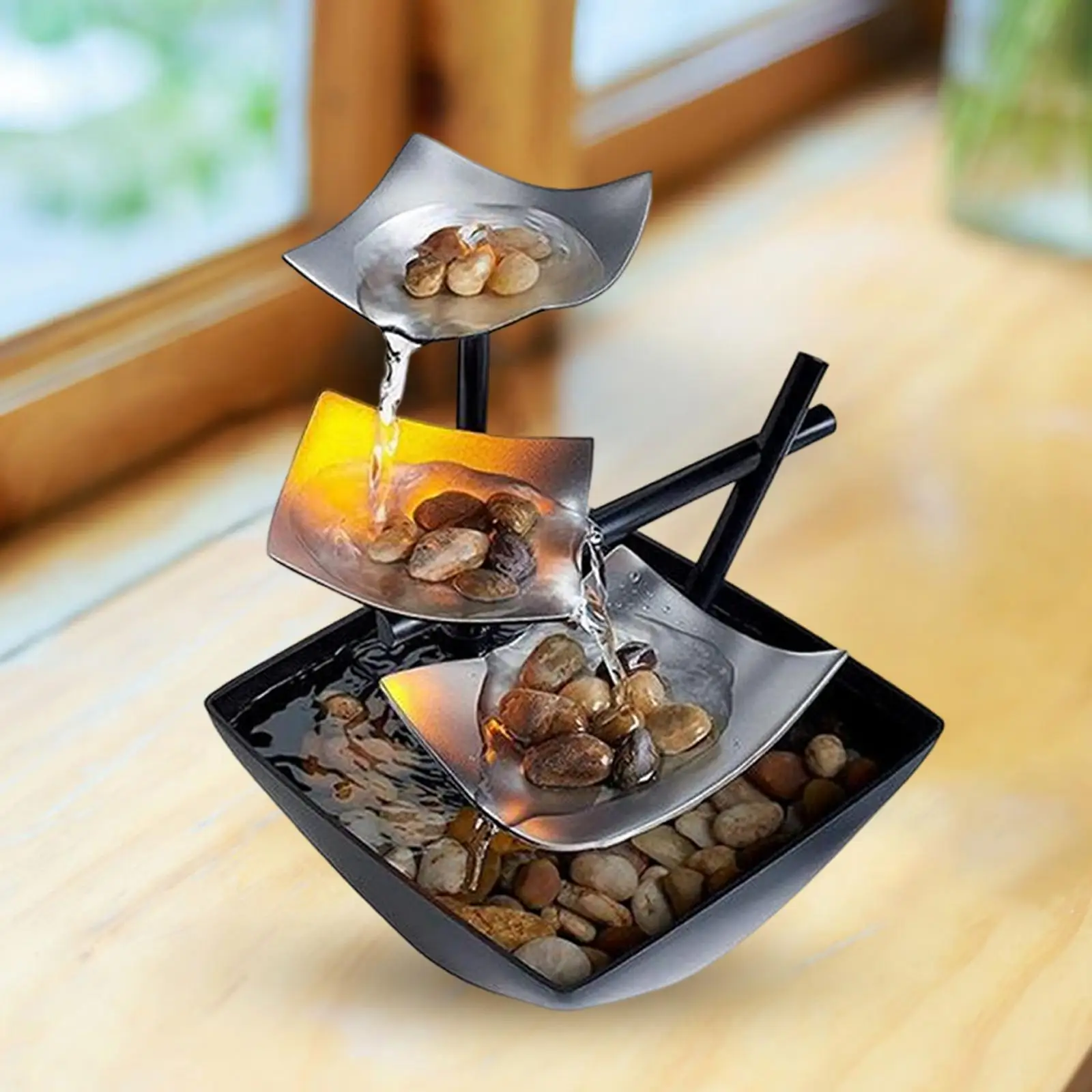 Tabletop Water Fountain Minimalist Water Desktop Fountains Indoor USB Waterfall Fountain for Indoor Feng Shui Home Decoration