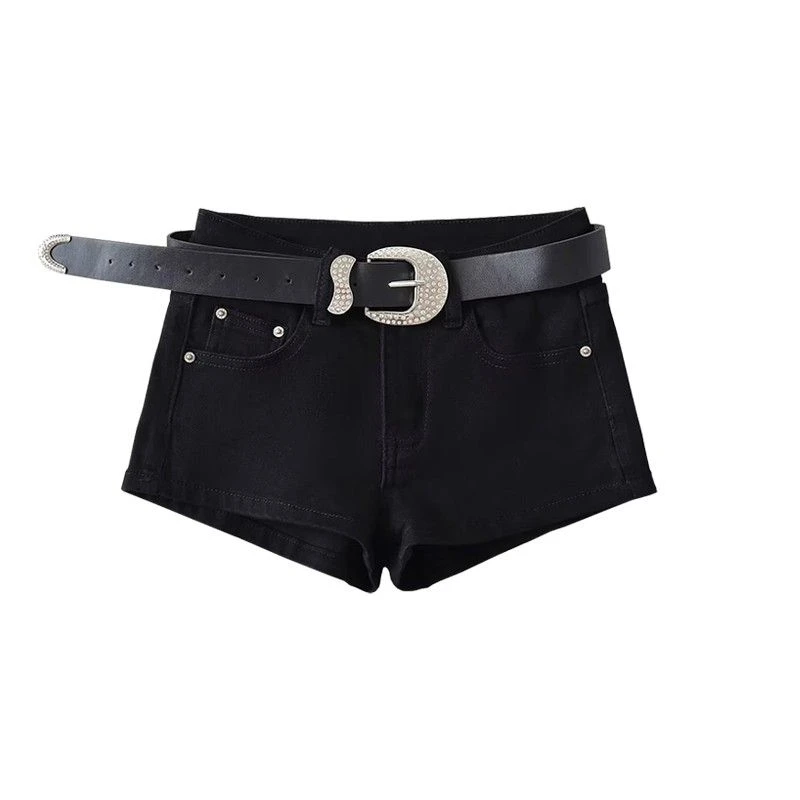 Black straight denim shorts female low-waisted hot girl summer new tight elastic thin hundred package hip hot pants tide