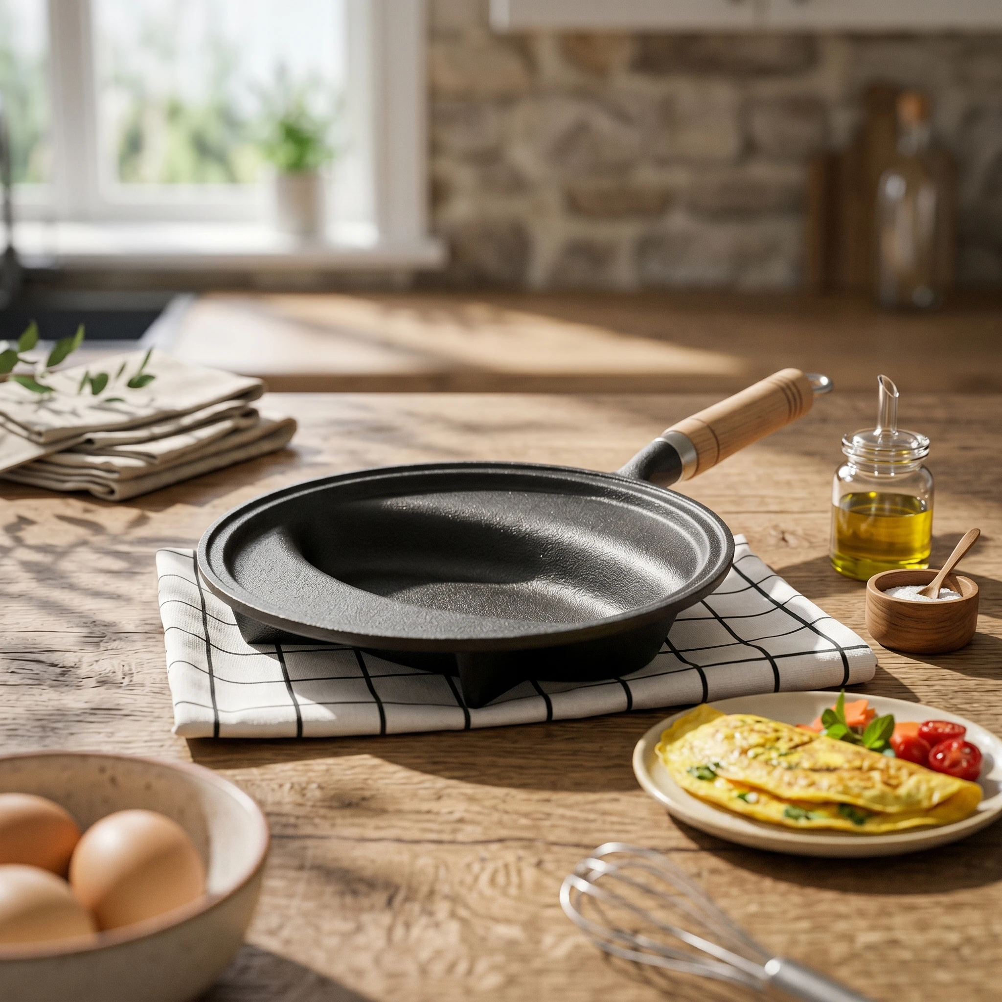 Cast Iron Omelette Pan Hanging Loop Cast Iron Frying Pan Kitchenware Even Heating Oven Safe for Stovetop