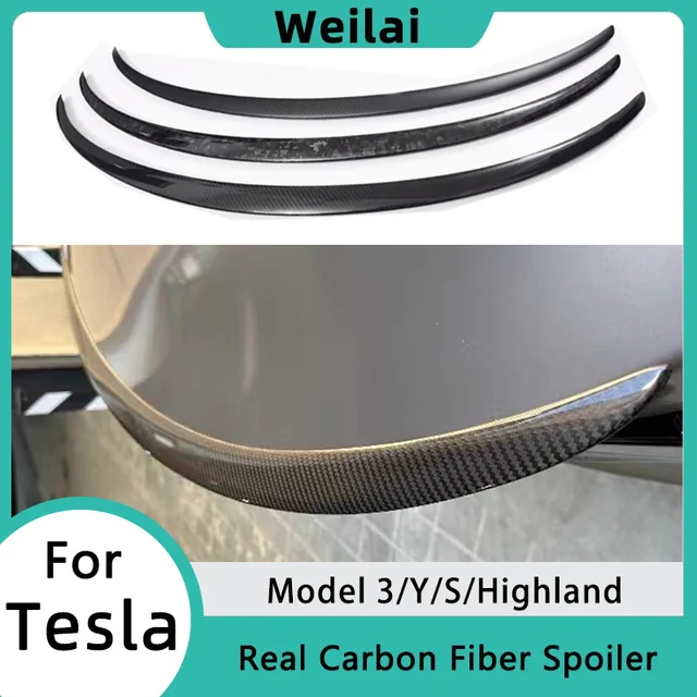 Dla Tesla Model 3/Y/S/Highland Spoiler Prawdziwe włókno węglowe Oryginalne, wysokowydajne automatyczne skrzydło bagażnika Akcesoria zewnętrzne samochodu