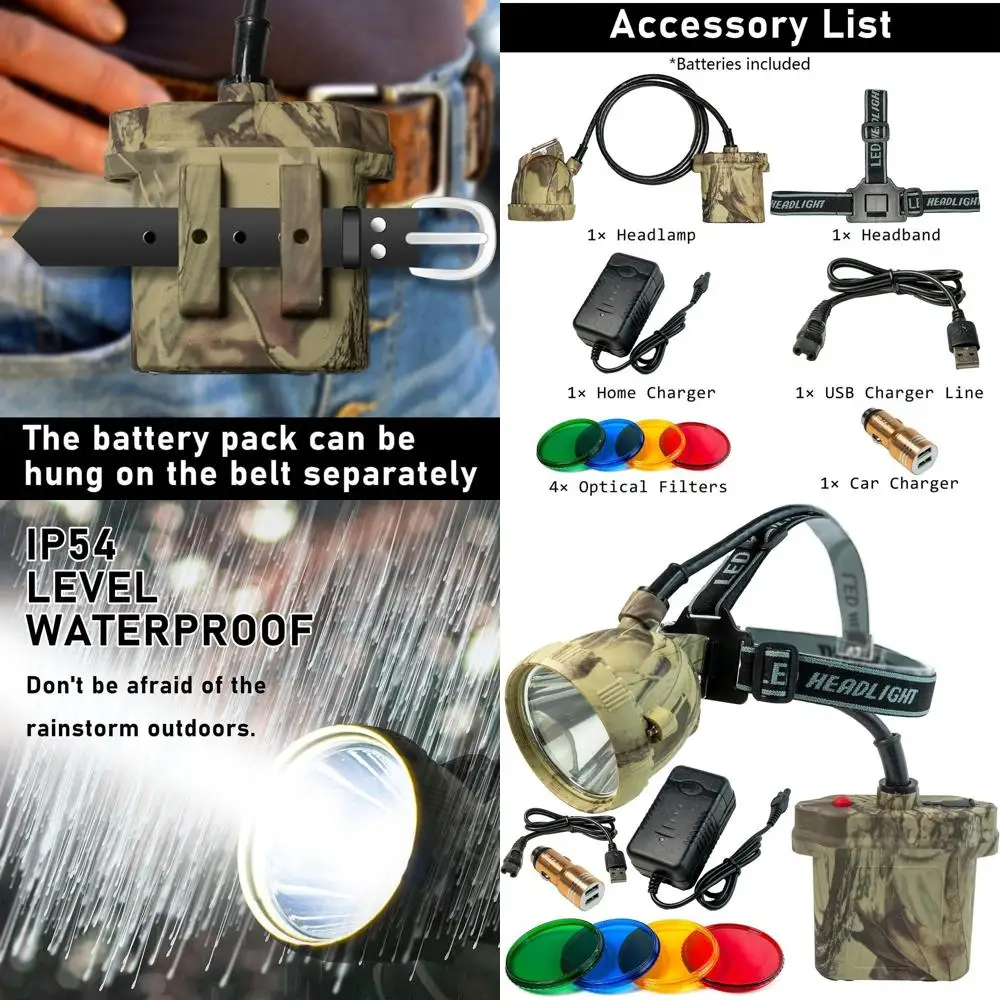 Linterna Frontal LED Recargable para Caza con 6 Modos, 4 LED, Impermeable para Caza Nocturna