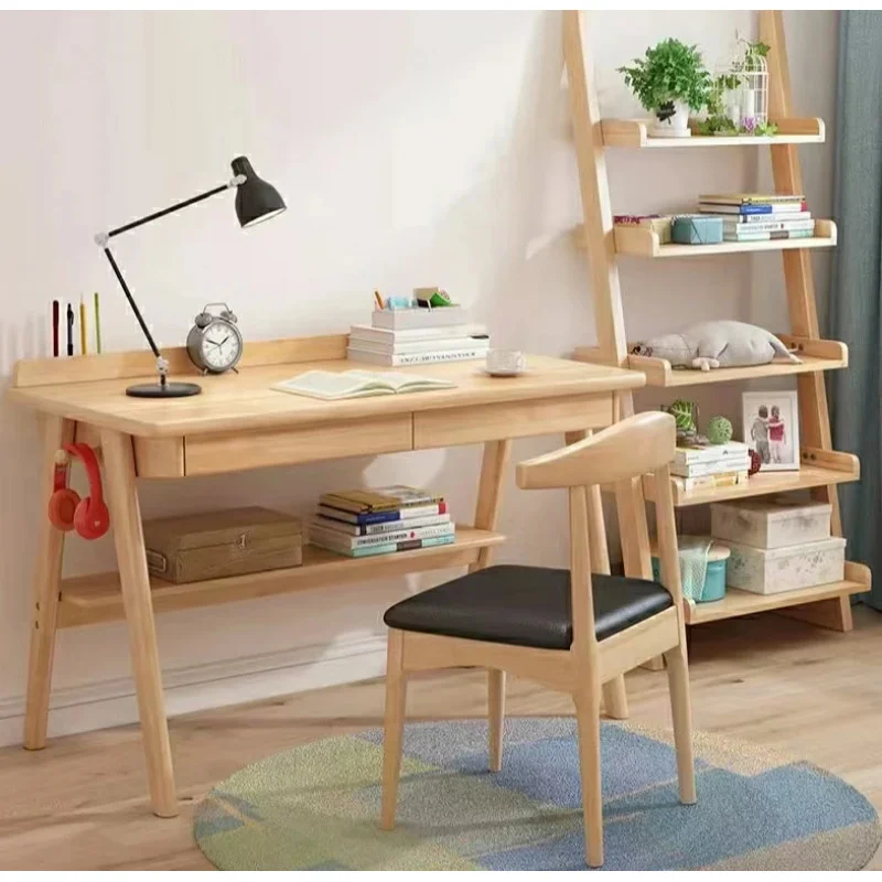 

Современный минималистичный комплект для домашнего кабинета: деревянный компьютерный стол и стул для хранения вещей