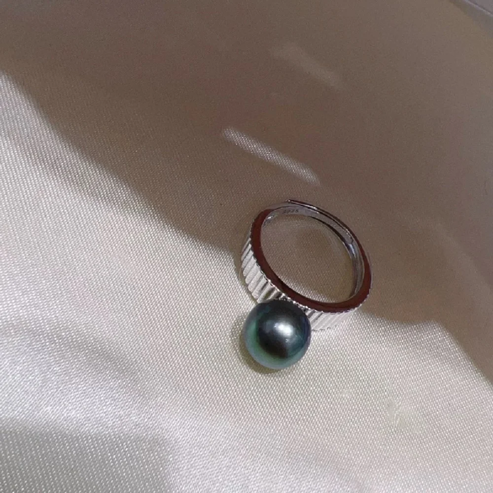 New exquisite s925 pure silver light luxury natural pearl ring, simple opening, AAAA10-11mm ring
