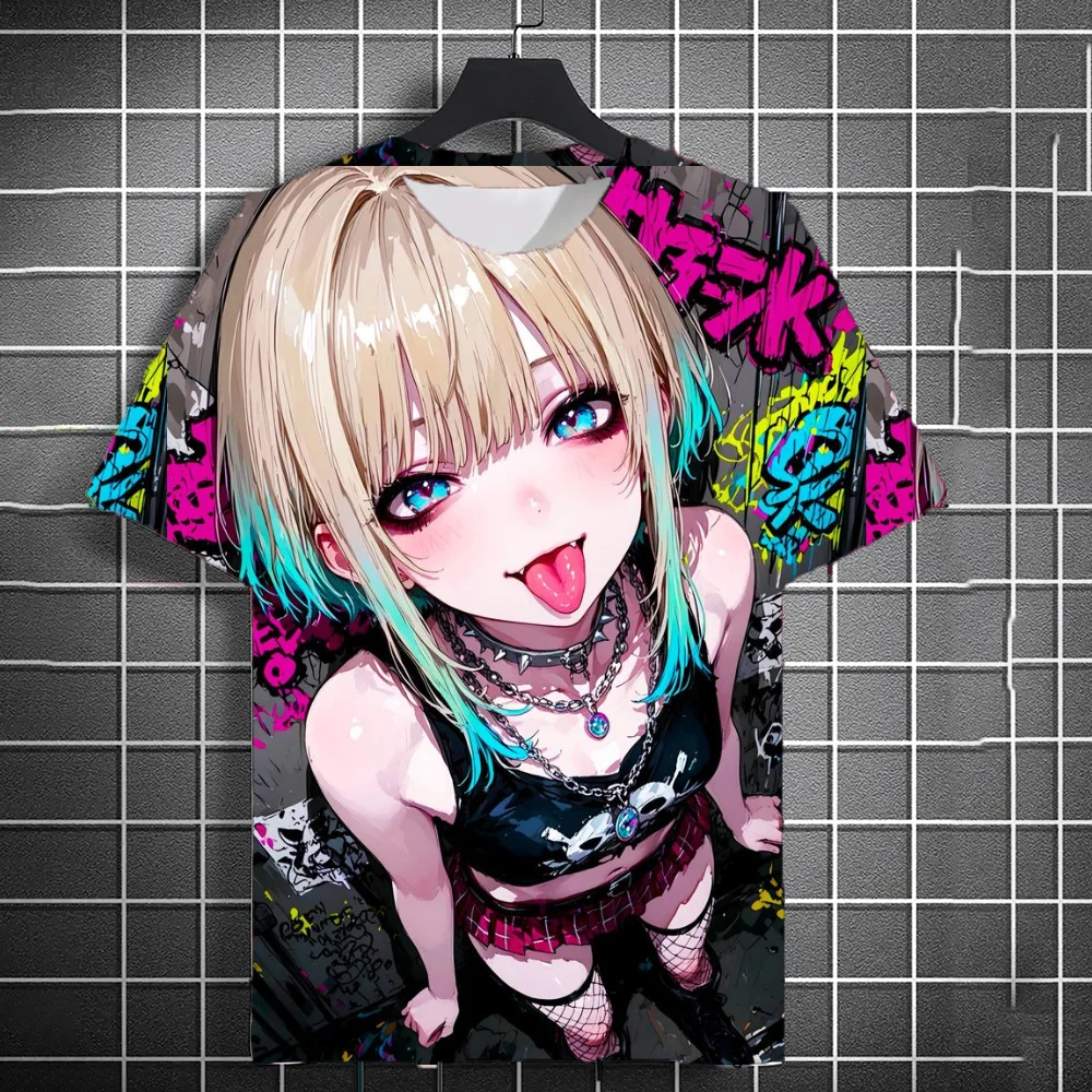 Anime Character Graffiti T-Shirts Sexy Beauty 3D Print Men Women Short Sleeve Round Neck T Shirt Oversized Tees Top Man Clothing