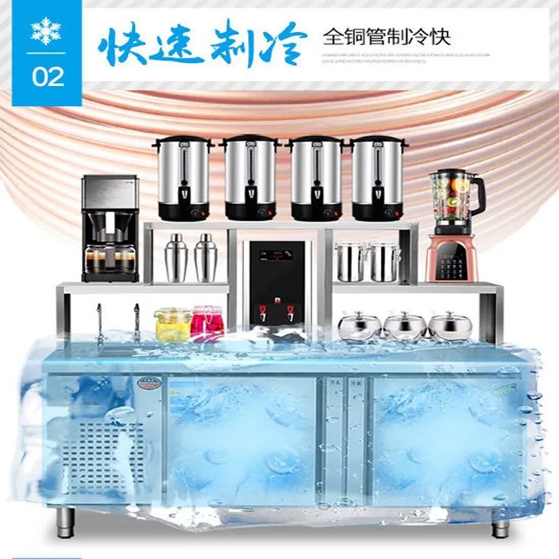 Milk tea shop stainless steel water bar, commercial refrigerated workbench, milk tea shop equipment stainless steel vertical