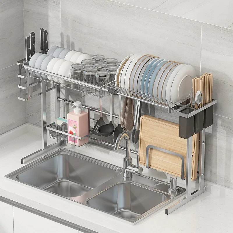 Prateleira da pia da cozinha telescópica bacia de drenagem rack prato tigela pauzinho cesta