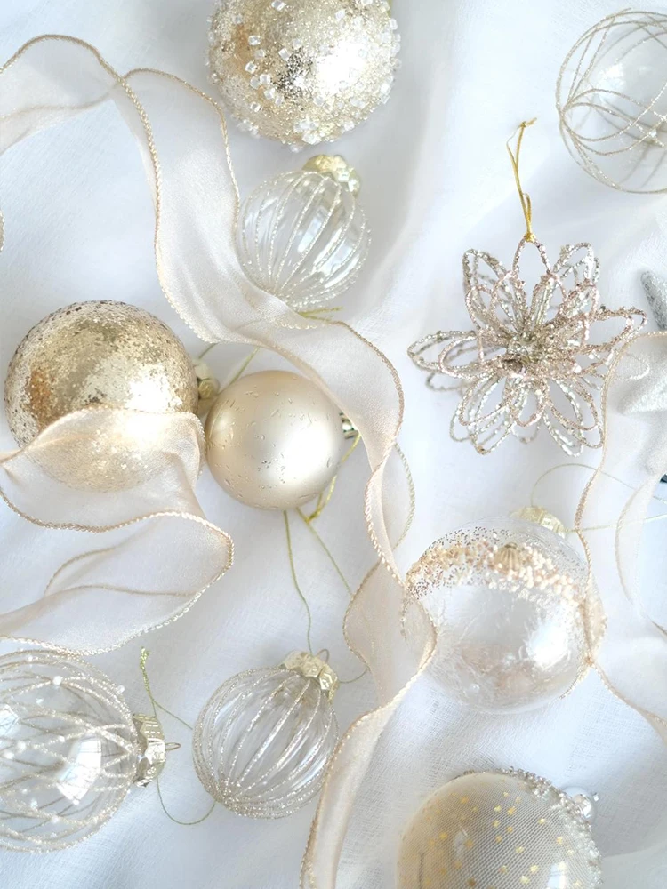 Champagne Gold Series Creative Christmas Balls, Snowflake Beads