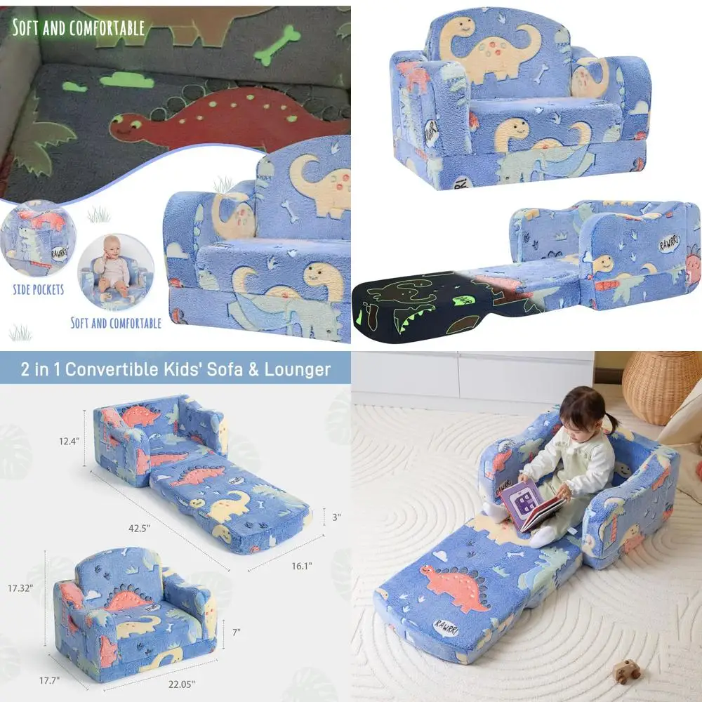

Convertible Toddler Couch and Lounger, Plush 2-in-1 Sofa for Kids