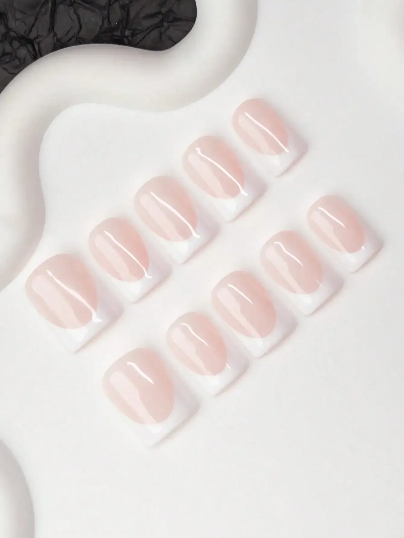 

10pcs Square Shaped Handmade Nail Tips, Y2K Baddie Style, Nude, Milky, White Color With French Edge Design, Handcrafted Nail Sti