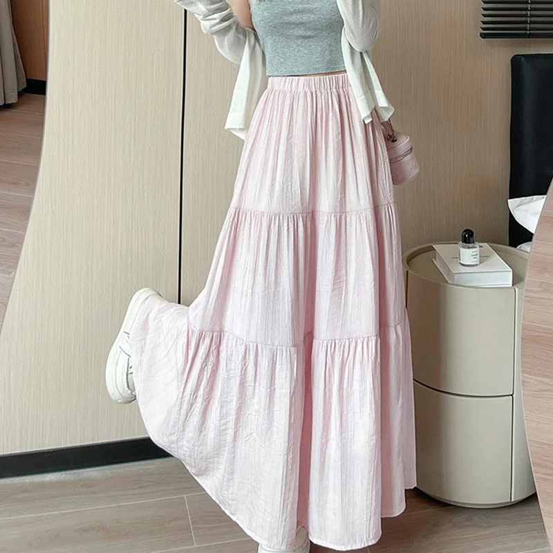 

New French Gentle Style Skirts Women Spring Summer Drape Feeling Loose A Line Skirt Sweet Streetwear Spliced Long Skirts Ladies
