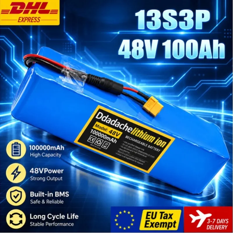 48V 100Ah 13S3P 2000W Elektroroller mit Schnellladefunktion, Lithium-Akku-Pack, ausgestattet mit intelligentem BMS und eingebautem 500W-2000W Hochleistungsmotor