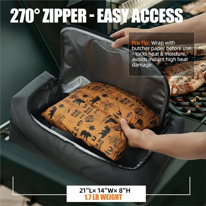 

Meat For Resting Bag, Leak-Proof Insulated BBQ Blanket For Large Brisket, Turkey-Washable 270° Top Open Design