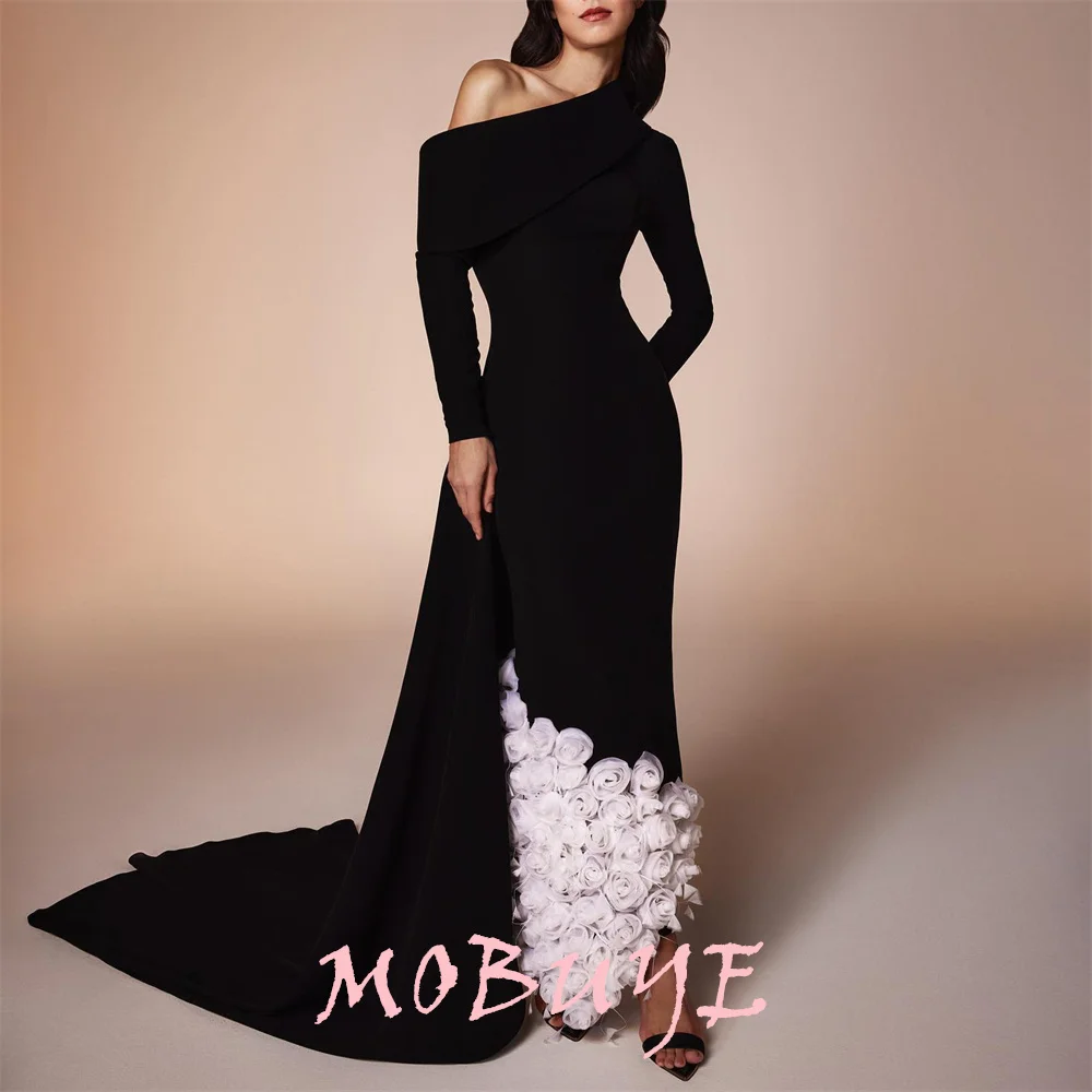 MOBUYE 2024 Popular Off The Shoulder Prom Dress Floor-Length With Long Sleeves Evening Fashion Elegant Party Dress For Women