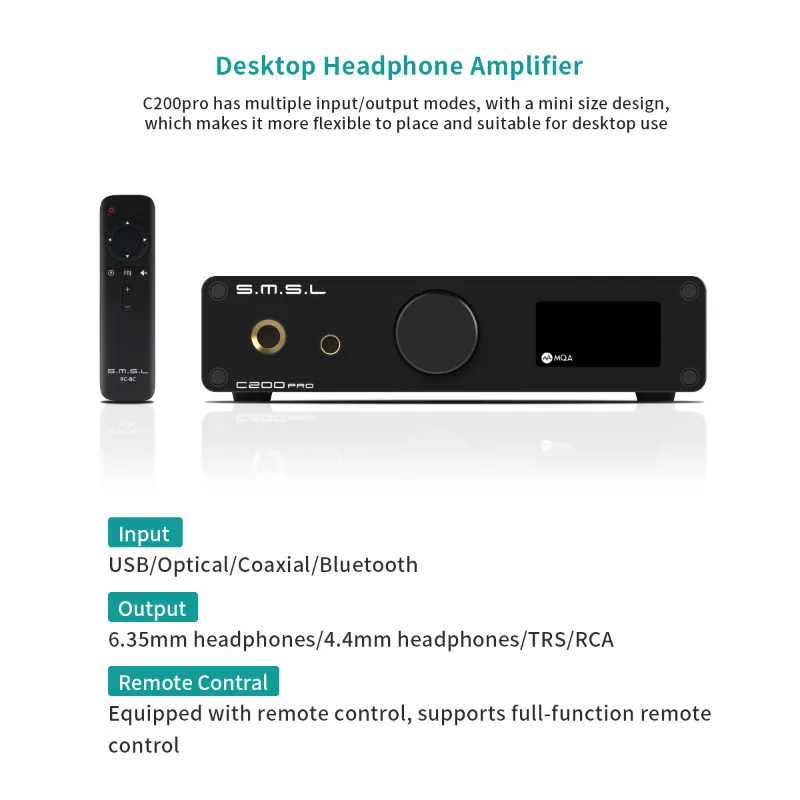 SMSL C200Pro DAC Amplificatore per cuffie desktop XMOS XU-316 ESS ES9039Q2M MQA-CD Jack da 6,35 mm/4,4 mm C200 Pro