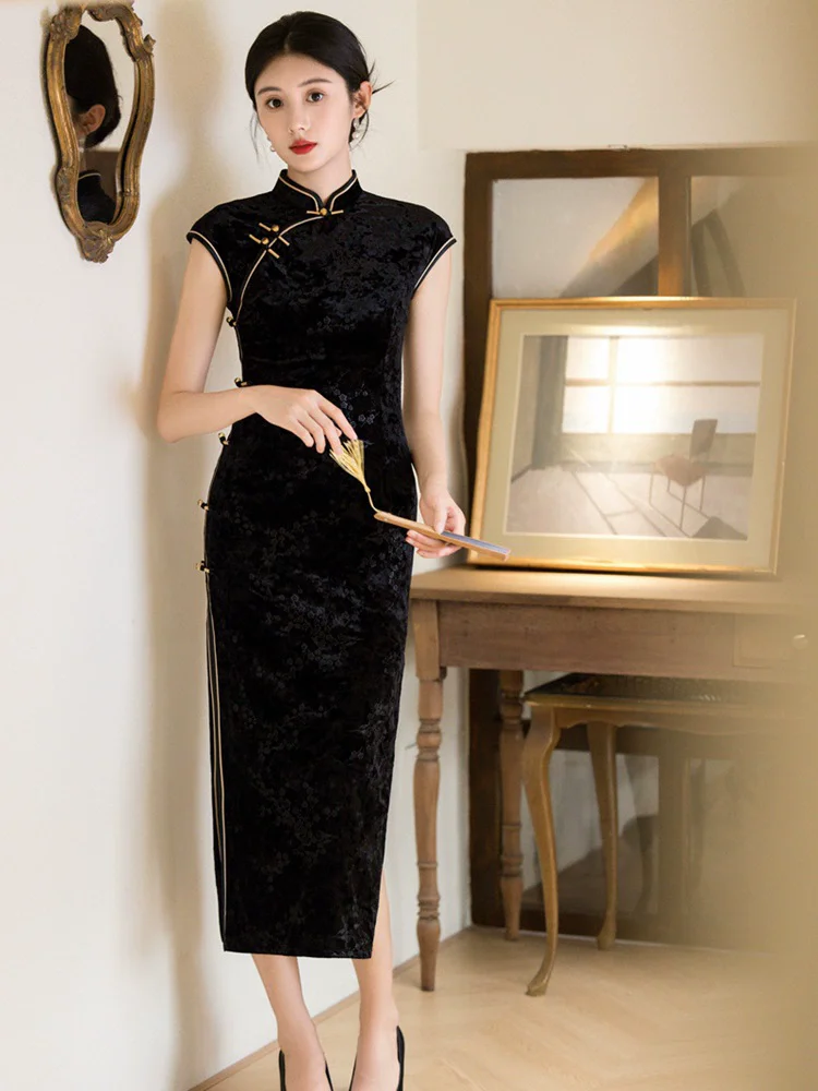 

Китайское платье, традиционная восточная одежда в стиле ретро, Cheongsam, элегантное длинное Ципао с цветочным принтом, летнее платье с короткими рукавами, Vestidos