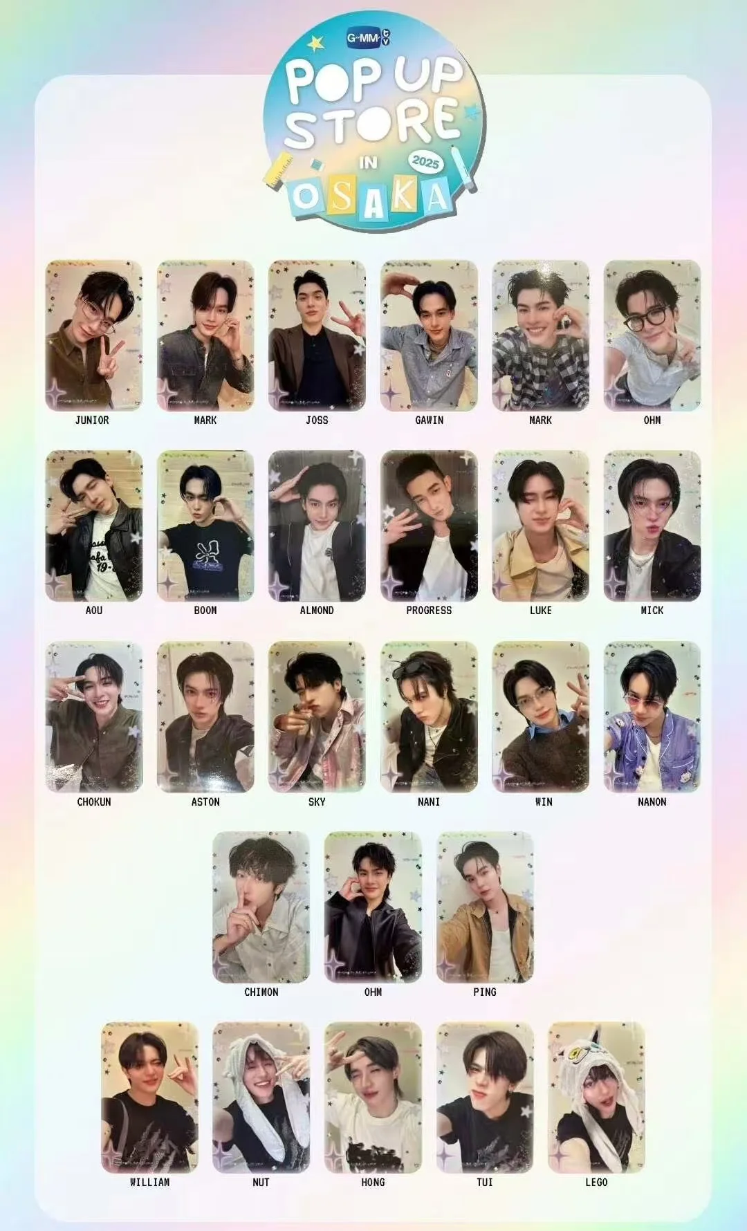 

2025 Official Gmmtv POP Up Store Pondphuwin Joongdunk Bounprem FirstKhaotung Jimmy Sea Junior Mark Boys Collectible Random Card