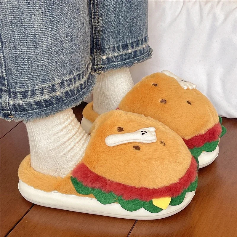 شباشب هامبورغ النسائية 2025 شتاء موضة جديدة لطيف جولة تو نعل سميك التباين اللون باوتو الجلد المدبوغ النعال المنزل #1