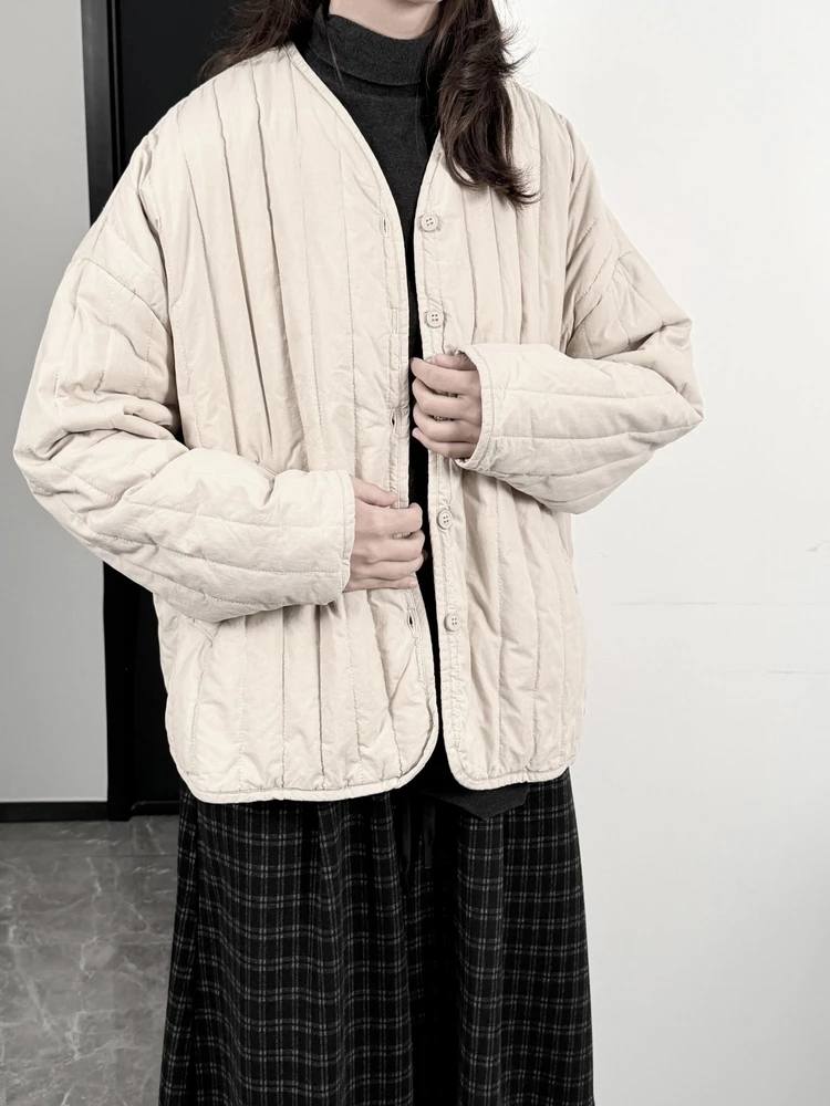 

Loose Women's Cotton Jacket Autumn Winter Thermal Textured Coat Long Sleeve V-Neck Single Button Closure Commute Style