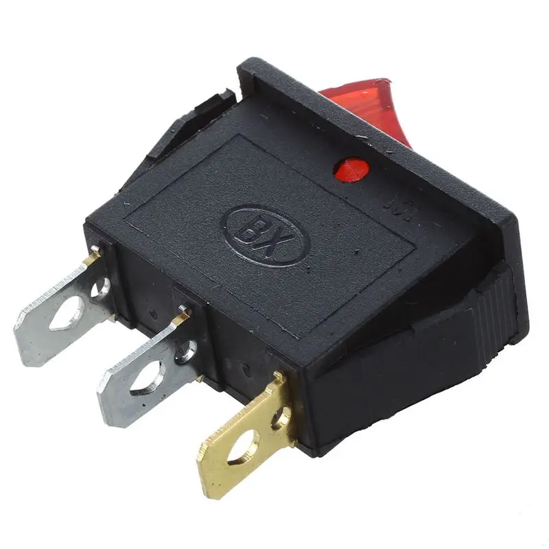 AT13 6X Rocker Switch On OFF Bright Bipolar 28X10mm 250V 15A 3 Terminals RED