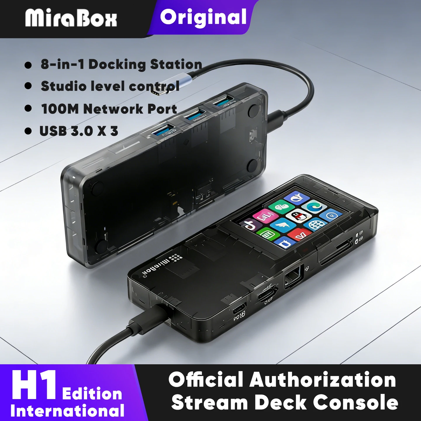 Mirabox H1 Stream Deck 8-in-1 Type-C Network Port Visual Docking Station Streamdeck macropad Keypad Stream Desk Deck Dock