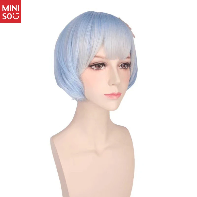 مجموعة شعر مستعار Miniso Re Zero Rem & Ram التنكرية، شعر قصير وردي وأزرق للأخوات المزدوجة من Oni Maid