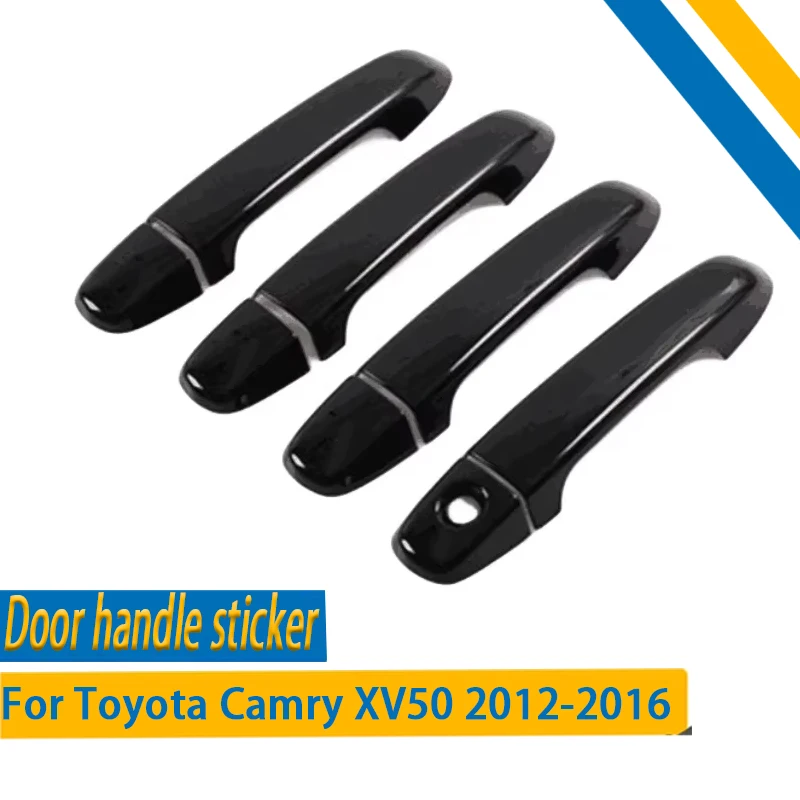 Glossy Black Carbon Fiber Car Side Door Handle Cover Trim Sticker Styling Accessories For Toyota Camry XV50 2012-2016