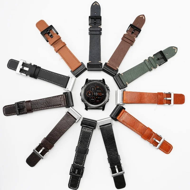 Quickfit Genuine Leather Watch Band 20mm 22mm 26mm Watch Strap for Garmin Watch Fenix 5 6 6S 7 Pro 7S 7X 8 AMOLED 43 47 51Enduro view 5