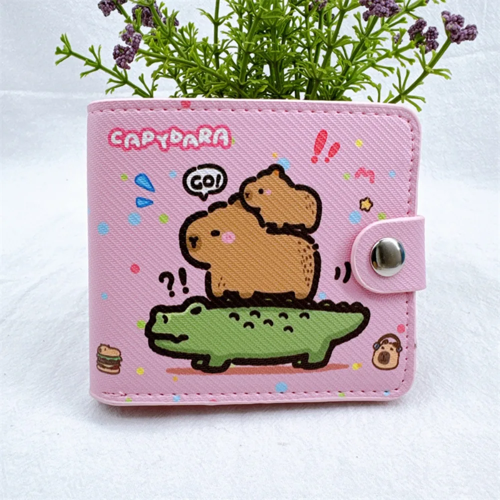 New Capybara Coin Purse With Buttons Mini Card Holder PU Leather Short Wallet Women Girls