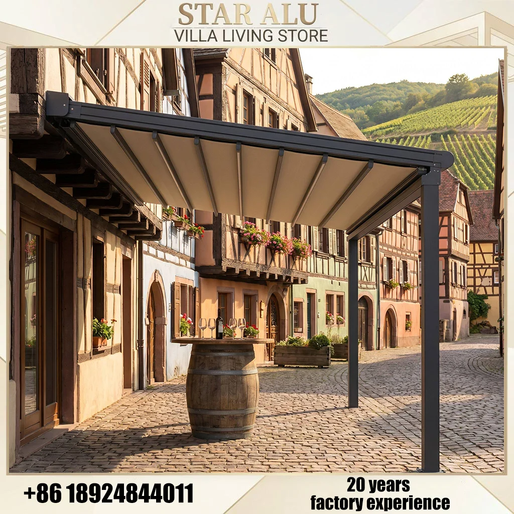 Aluminum Retractable Patio Awning Waterproof PVC Sunshade Cover for Outdoor Terrace Balcony Garden