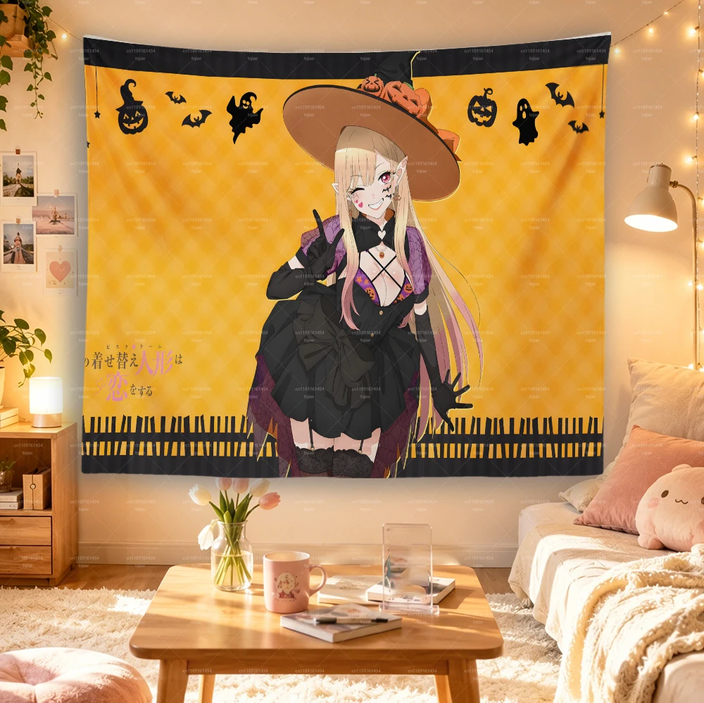 VIKAMA My Dress‑Up Darling Marin Kitagawa Wall Tapestry Halloween Witch Cosplay Print Cloth Poster for Bedroom Dorm Otaku Room