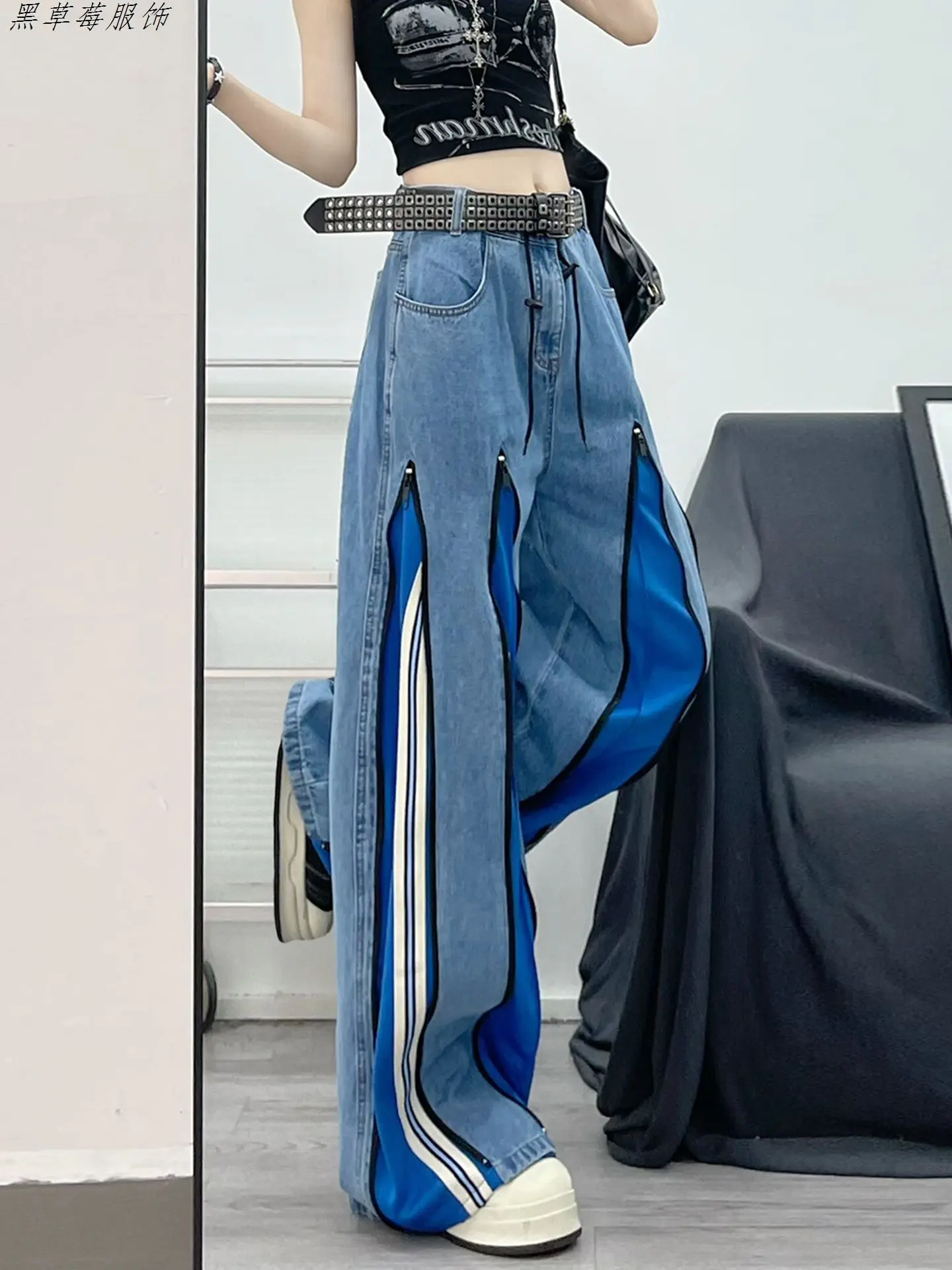 Women Blue Y2k Cargo Jeans Harajuku Oversize Ripped Denim Trousers Japanese 2000s Style Baggy Jean Pants Trashy Vintage Clothes