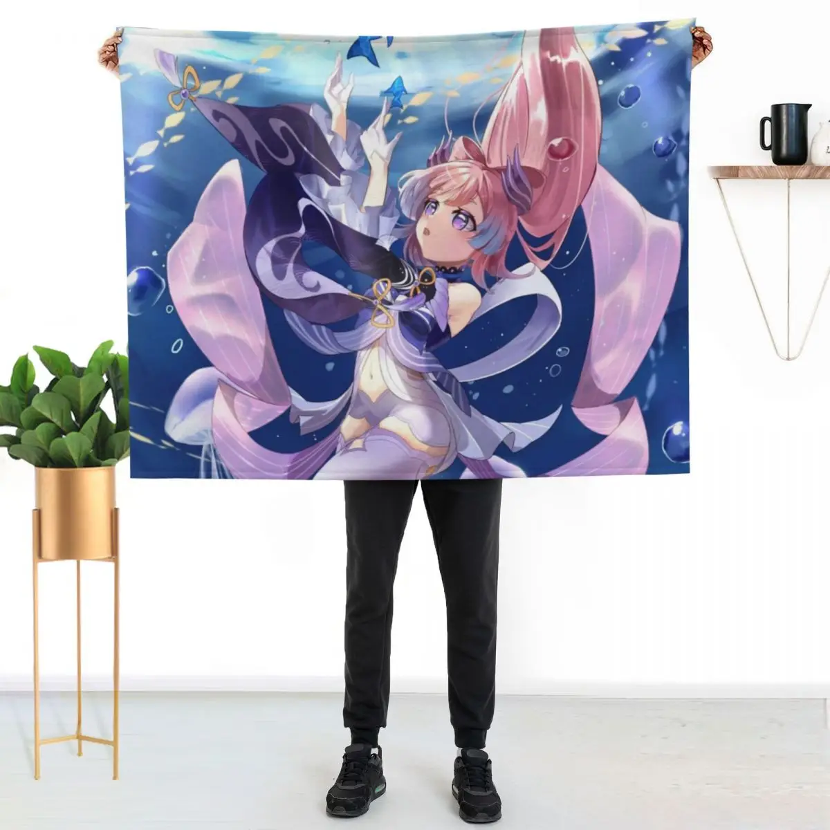 Sangonomiya Kokomi Throw Blanket bed plaid cosplay anime Soft Beds Hair Large manga Blankets