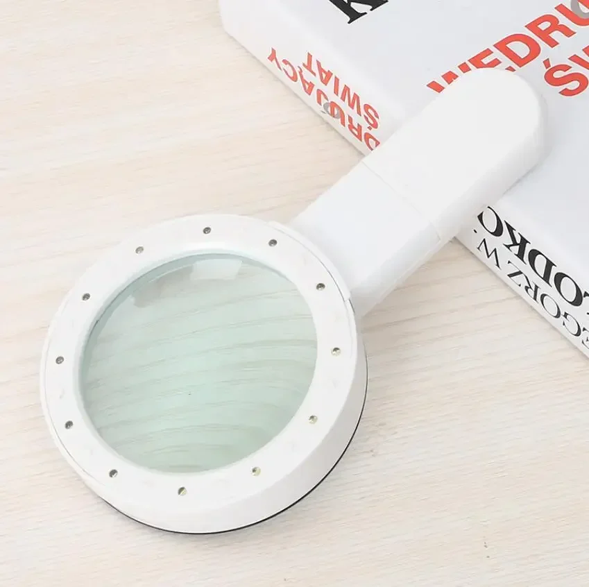 12 LED Illuminated Handheld Magnifying Glass 30X Double Layers Optical Glass Reading Magnifier Dia 80mm Lens Jeweler Loupe